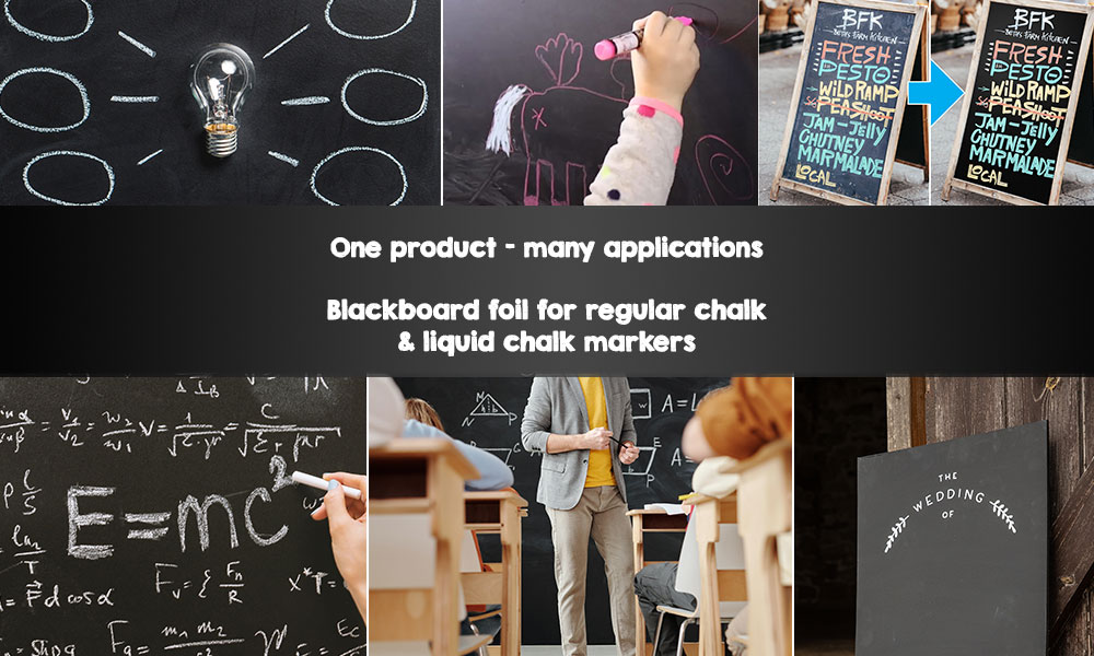 Applications of blackboard foil for chalk and liquid chalk marker